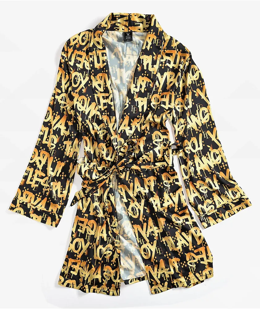 PSD x Playboy Graffiti Luxe Black & Gold Robe