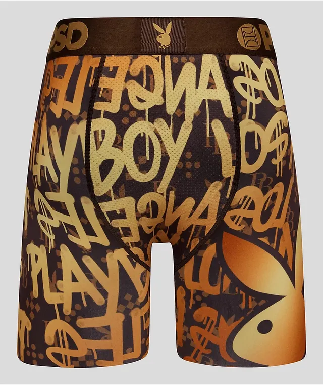 PSD x Playboy Graffiti Luxe Brown & Gold Boxer Briefs