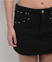 PTCL Studded Black Denim Mini Skirt