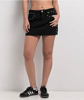 PTCL Studded Black Denim Mini Skirt