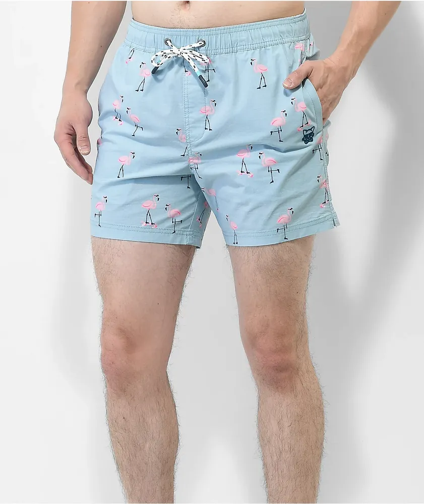 Party Pants Cruiser Flamingoes Sky Blue Board Shorts