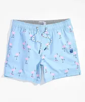 Party Pants Cruiser Flamingoes Sky Blue Board Shorts