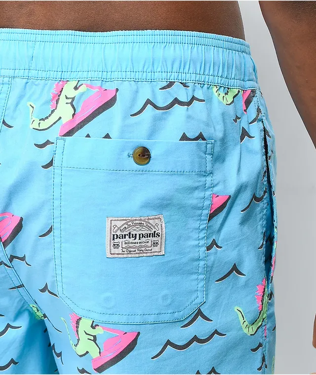 Party Pants Cruiser Flamingoes Sky Blue Board Shorts