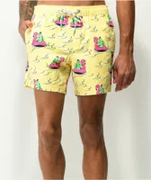 Party Pants River Dino Yellow Board Shorts