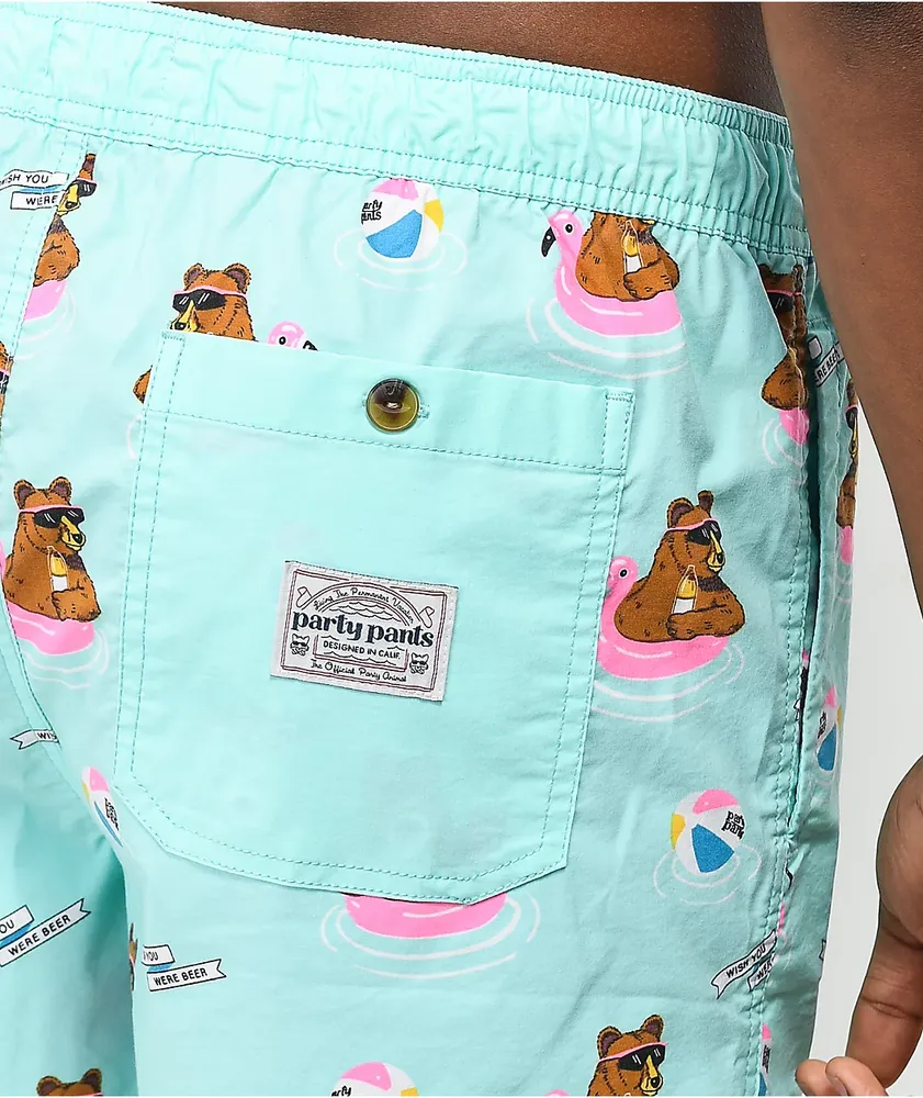 Party Pants Wish U We're Beer Turquoise Board Shorts