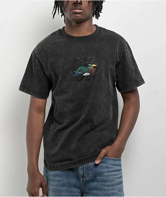 Passport Fast Duck Black Acid Wash T-Shirt