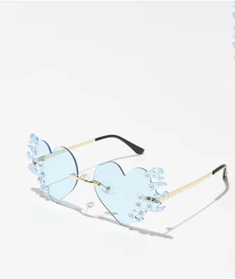 Pearl Flame Heart Blue Sunglasses