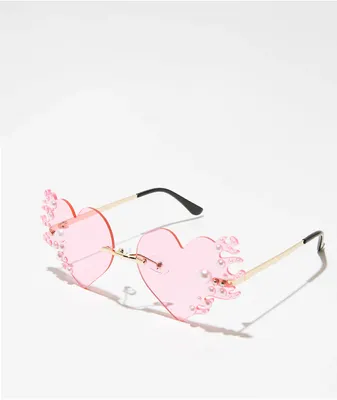 Pearl Flame Heart Pink Sunglasses