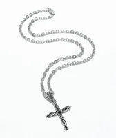 Personal Fears Flame Cross 20" Silver Chain Necklace
