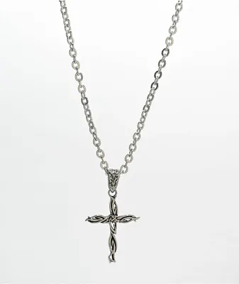 Personal Fears Flame Cross 20" Silver Chain Necklace