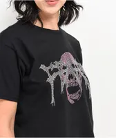 Personal Fears Pink Rhinestone Skull Black Crop T-Shirt
