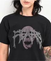 Personal Fears Pink Rhinestone Skull Black Crop T-Shirt