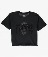 Personal Fears Tonal Rhinestone Skull Black Crop T-Shirt