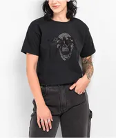 Personal Fears Tonal Rhinestone Skull Black Crop T-Shirt