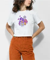 Petals And Peacocks Mushroom Grove White Crop T-Shirt