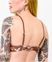 Petals By Petals And Peacocks Inverted Butterfly Brown Triangle Bikini Top