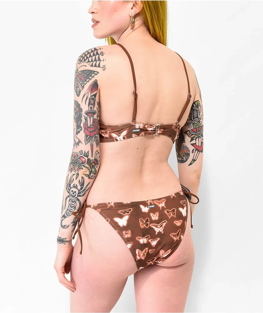 Petals By Petals And Peacocks Inverted Butterfly Brown Triangle Bikini Top