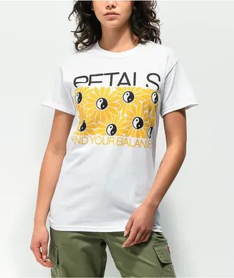 Petals and Peacocks Balance Flower White T-Shirt