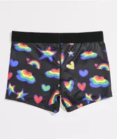 Petals and Peacocks Black Rainbow Boyshort Underwear