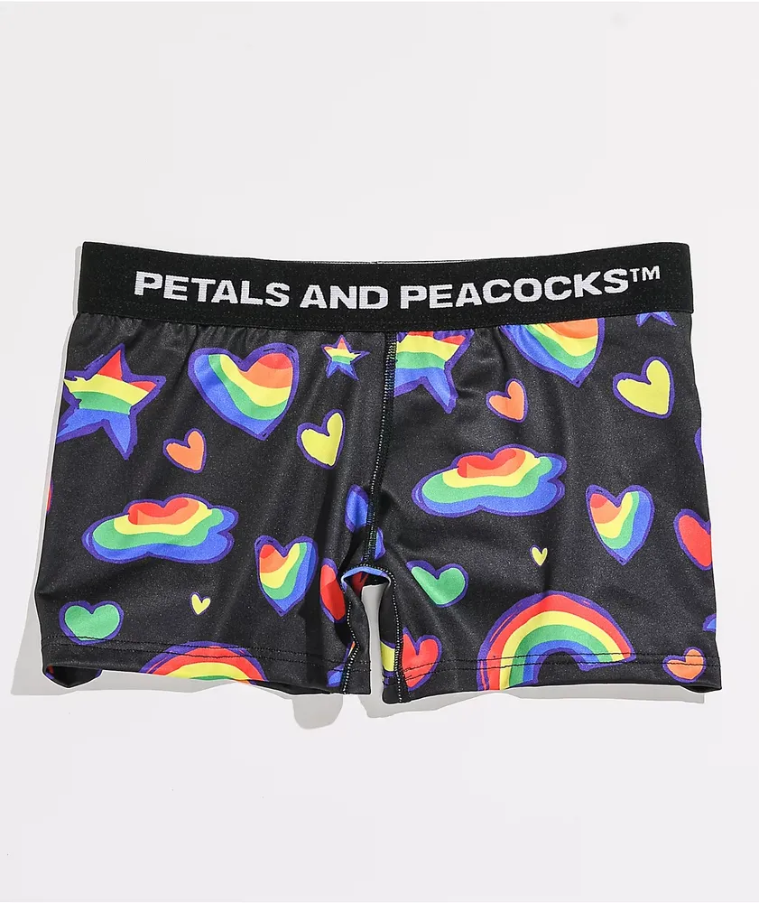 Petals and Peacocks Black Rainbow Boyshort Underwear
