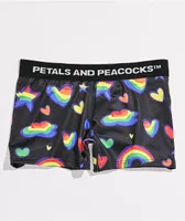 Petals and Peacocks Black Rainbow Boyshort Underwear
