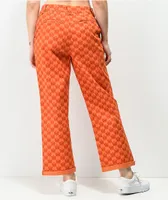 Petals and Peacocks Butterfly Checkered Orange Work Pants