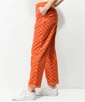 Petals and Peacocks Butterfly Checkered Orange Work Pants