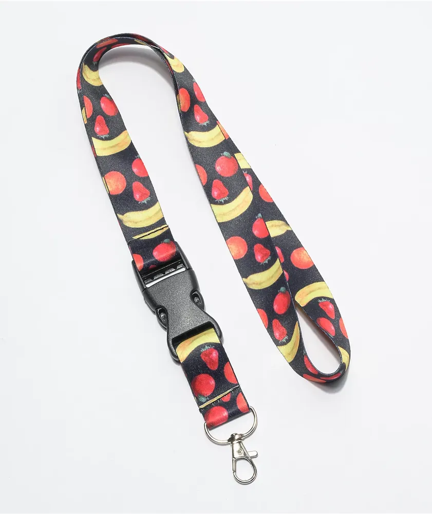 Petals and Peacocks Flourish Black Lanyard