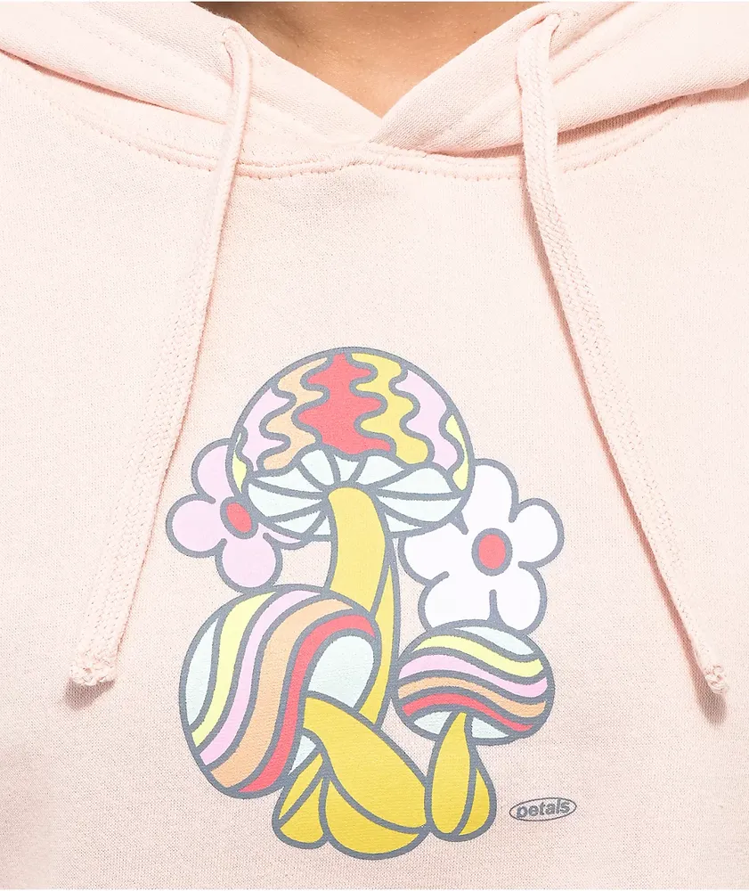 Petals and Peacocks Flower Mushrooms Pink Crop Hoodie