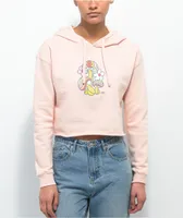 Petals and Peacocks Flower Mushrooms Pink Crop Hoodie