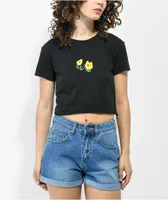 Petals and Peacocks Flower Power Black Crop T-Shirt