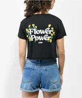 Petals and Peacocks Flower Power Black Crop T-Shirt