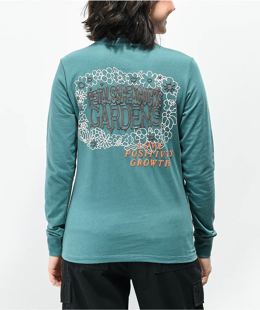 Petals and Peacocks Garden Blue Long Sleeve T-Shirt