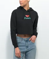 Petals and Peacocks Go Around Black Crop Hoodie