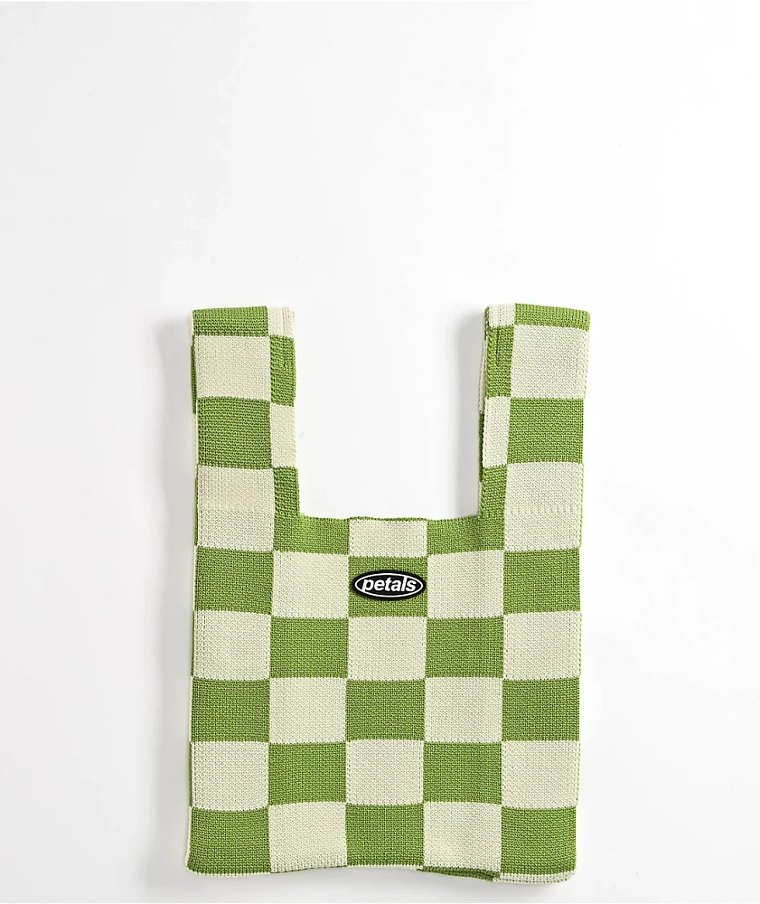 Petals and Peacocks Green Checker Tote Bag