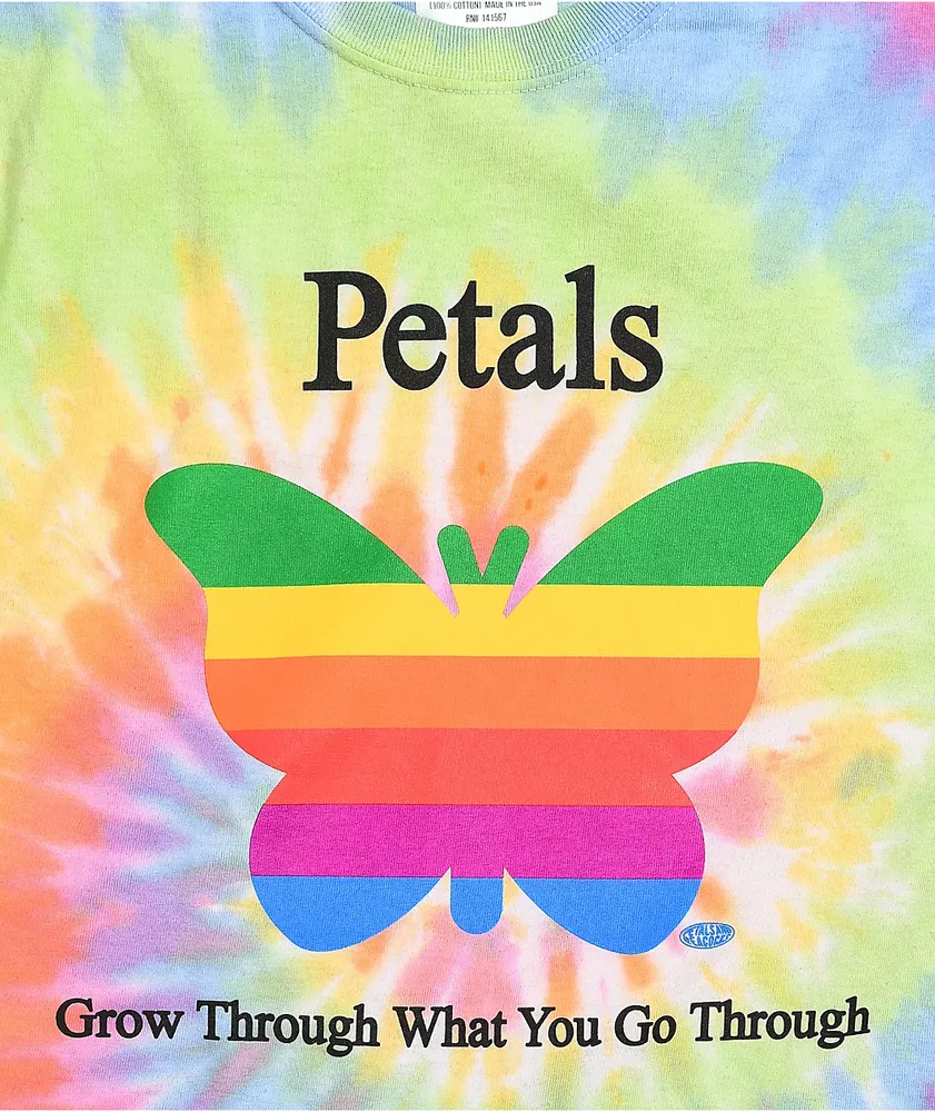 Petals and Peacocks Grow Through Tie Dye T-Shirt