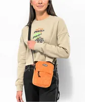 Petals and Peacocks Jumbo Orange Corduroy Crossbody Bag