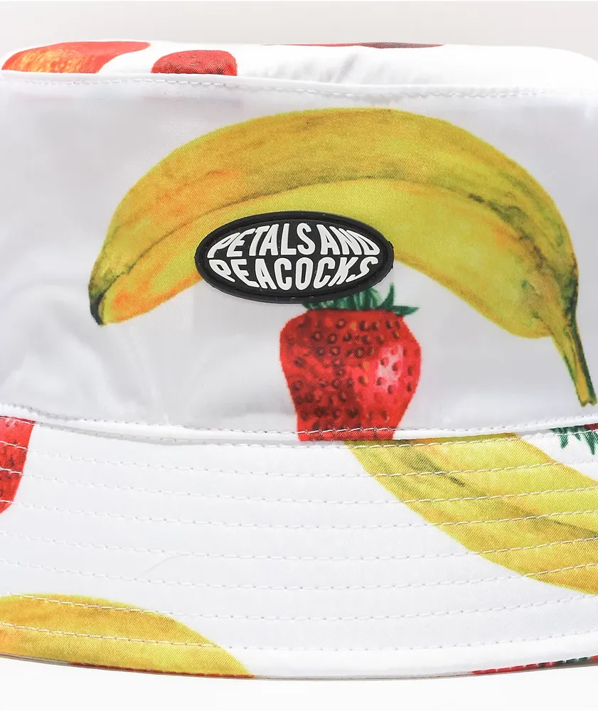 Petals and Peacocks Mixed Fruits White Bucket Hat