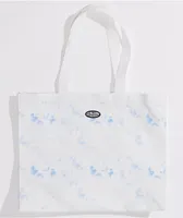 Petals and Peacocks Peace & Love Blue Tie Dye Tote Bag