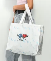 Petals and Peacocks Peace & Love Blue Tie Dye Tote Bag