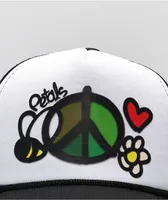 Petals and Peacocks Peace Airbrush Black & White Trucker Hat