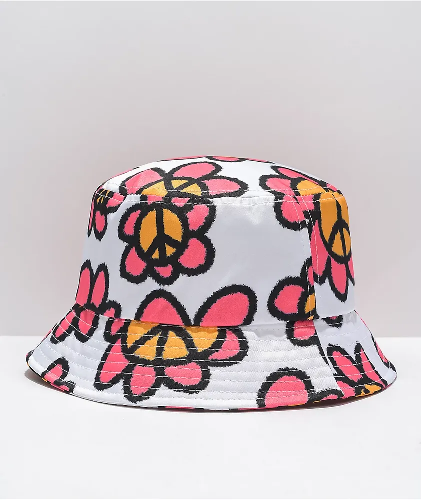 Petals and Peacocks Peace White Bucket Hat