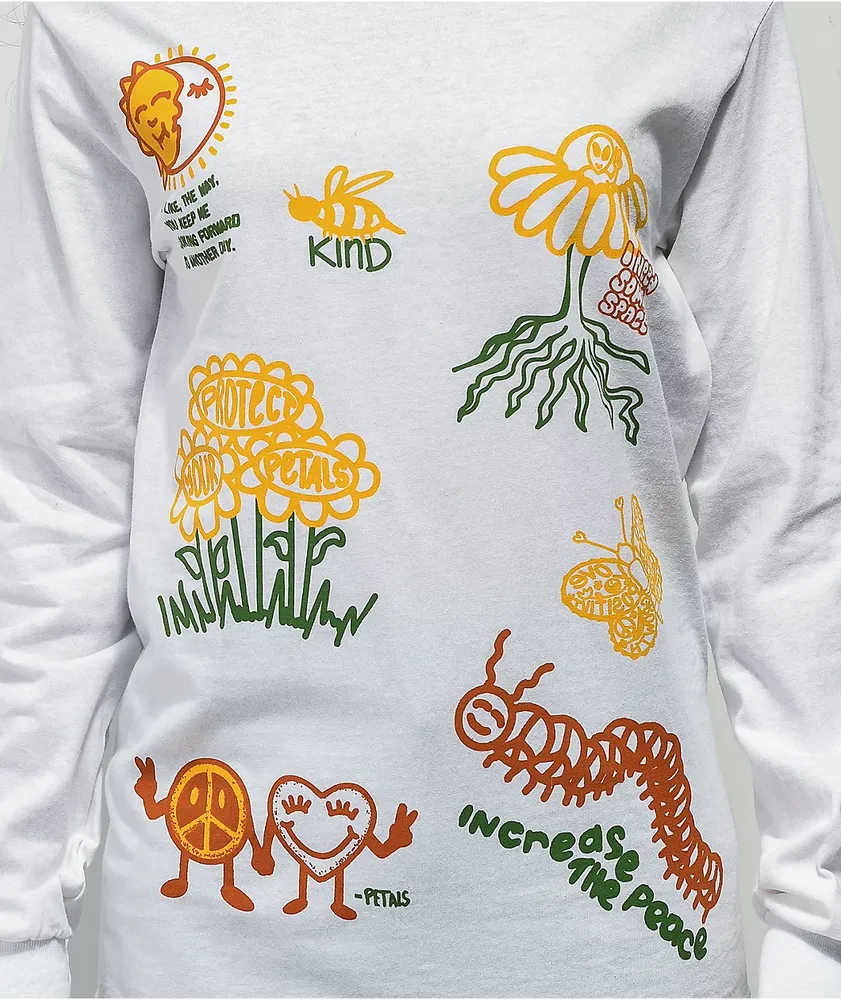 Petals and Peacocks Positive Nature White Long Sleeve T-Shirt