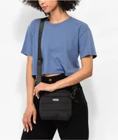 Petals and Peacocks Puffer Black Crossbody Bag