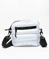 Petals and Peacocks Puffer White Crossbody Bag