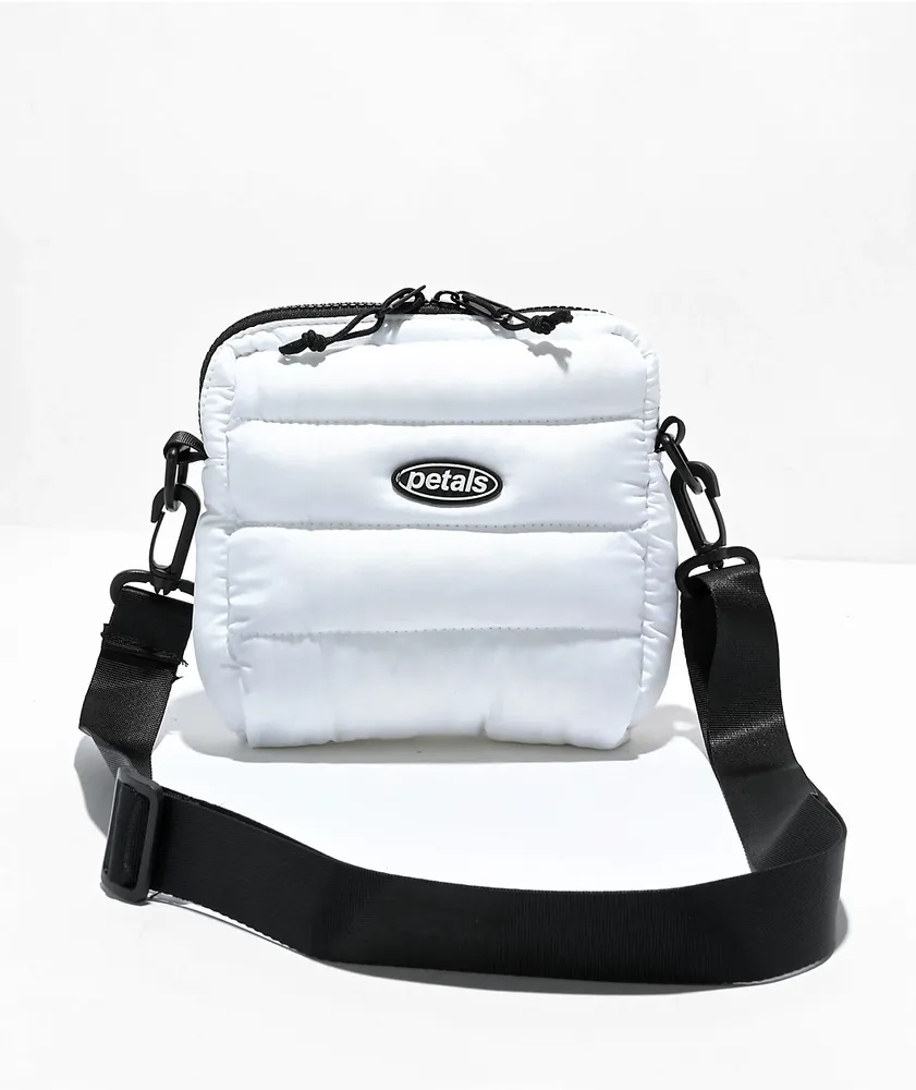 Petals and Peacocks Puffer White Crossbody Bag