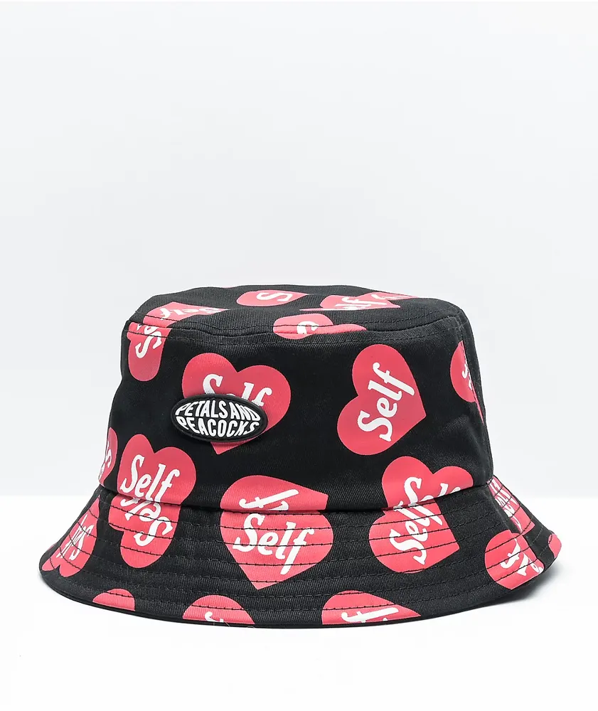 Petals and Peacocks Self Love Black Bucket Hat