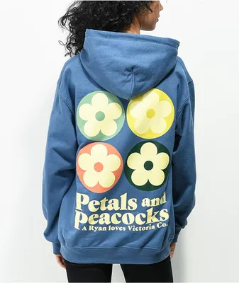 Petals and Peacocks Square Panel Blue Hoodie
