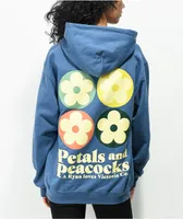 Petals and Peacocks Square Panel Blue Hoodie