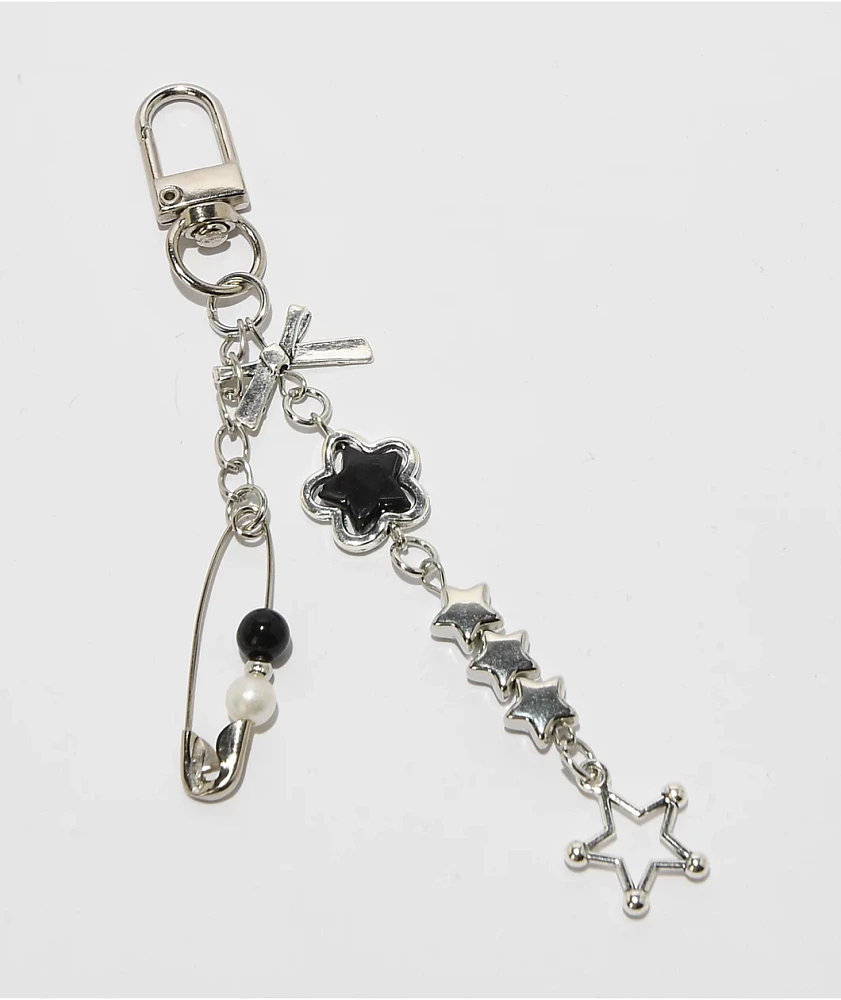 Petals and Peacocks Starry Eyed Silver & Black Bag Charm